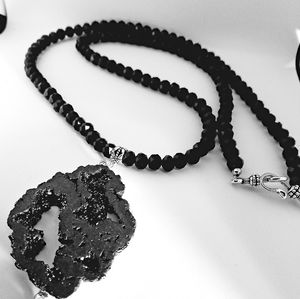 Mens Druzy Stone and Crystal Necklace